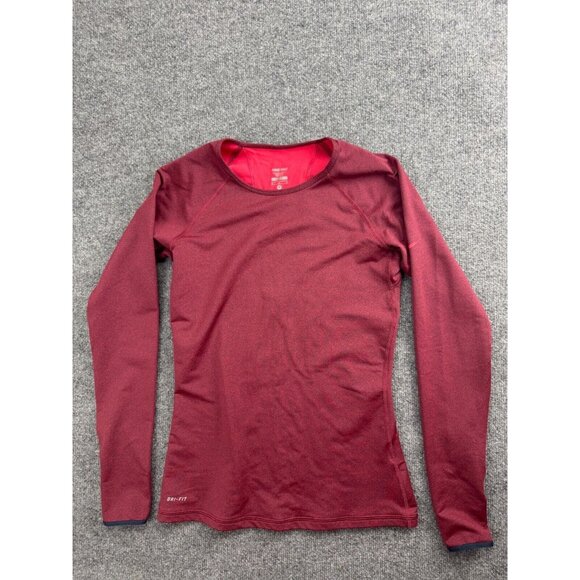 Nike Pro Dri-Fit Shirt Women's Medium Red Long Sleeve Raglan Crew Neck Stretch - Picture 1 of 7